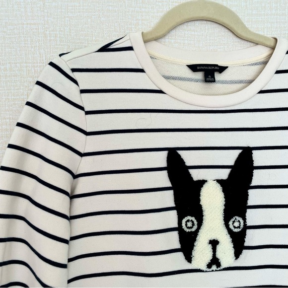 Banana Republic Striped French Terry Cloth Boston Terrier Appliqué Top, … - Picture 2 of 8